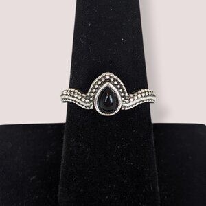 (3/$20) Black Tear Cabochon Dot Ring